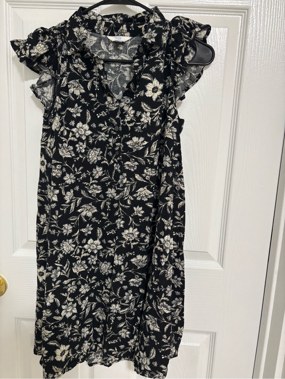 Time and Tru Black Floral Ruffle Sleeve Mini Dress